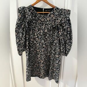 Zara Black and Cream Floral Blouse